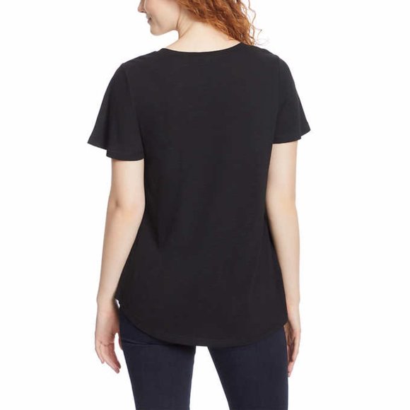 NWoT Jessica Simpson Women's Flutter Sleeve V-Neck Tee Black Size M $60 4D116 - Picture 2 of 3